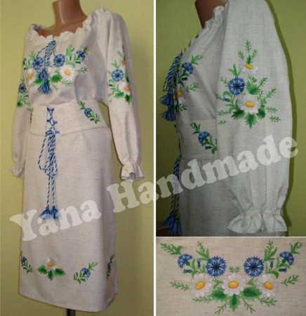 Сукня жіноча вишита - Ромашки, волошки